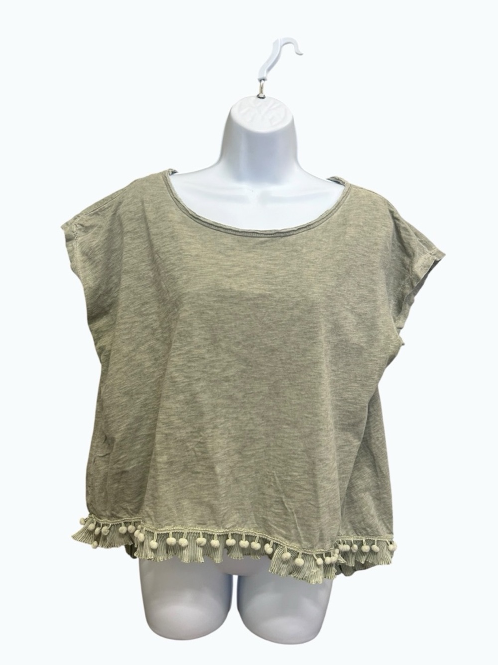 Charlie B Italy Cotton Tulip Back Pom Pom Top Sage Green XL